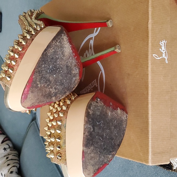 Christian Louboutin Metallic Spike Lady Peep 38.5/ US 8 Cork Multicolor - Picture 5 of 13